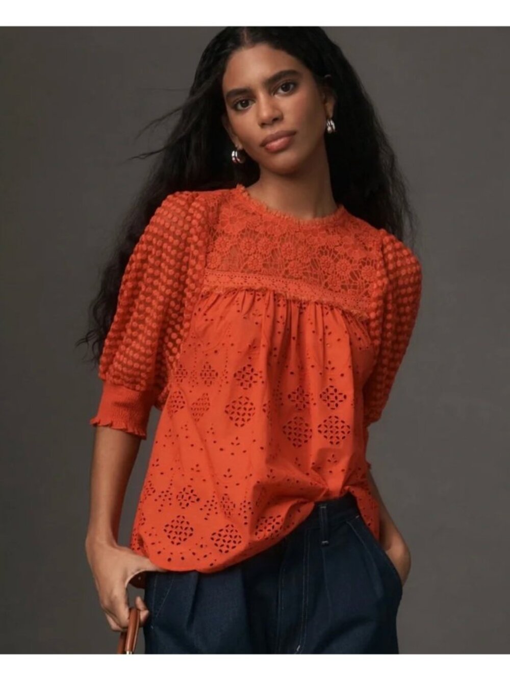 CONDITIONS APPLY ANTHROPOLOGIE Women's Red Lace Bertha Blouse NWT XS